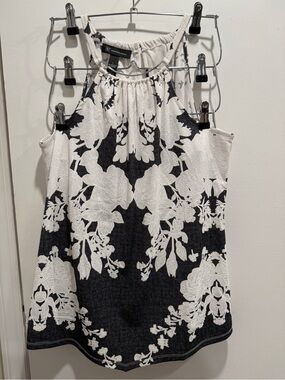 INC International Concepts Dark Grey and White Floral Halter Tank. Size Large